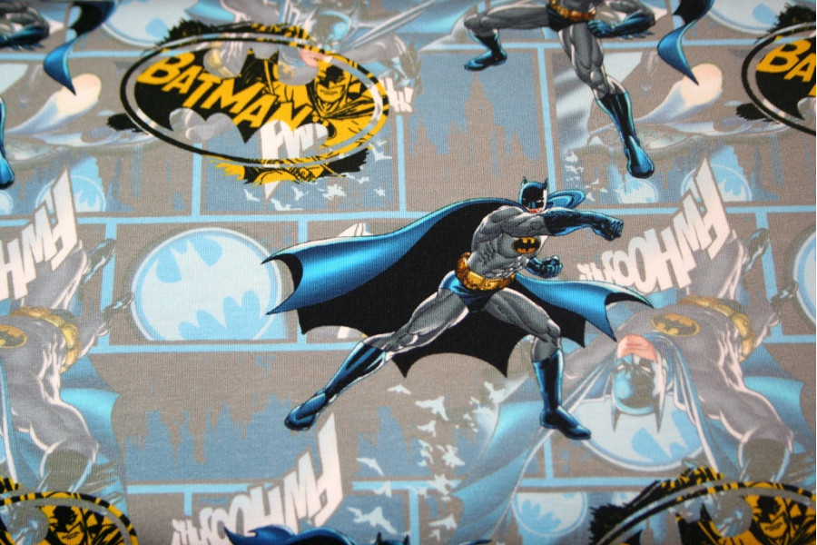 10cm Stretchjersey "Batman" blau/grau  (Grundpreis € 22,00/m)   LIZENZSTOFF!